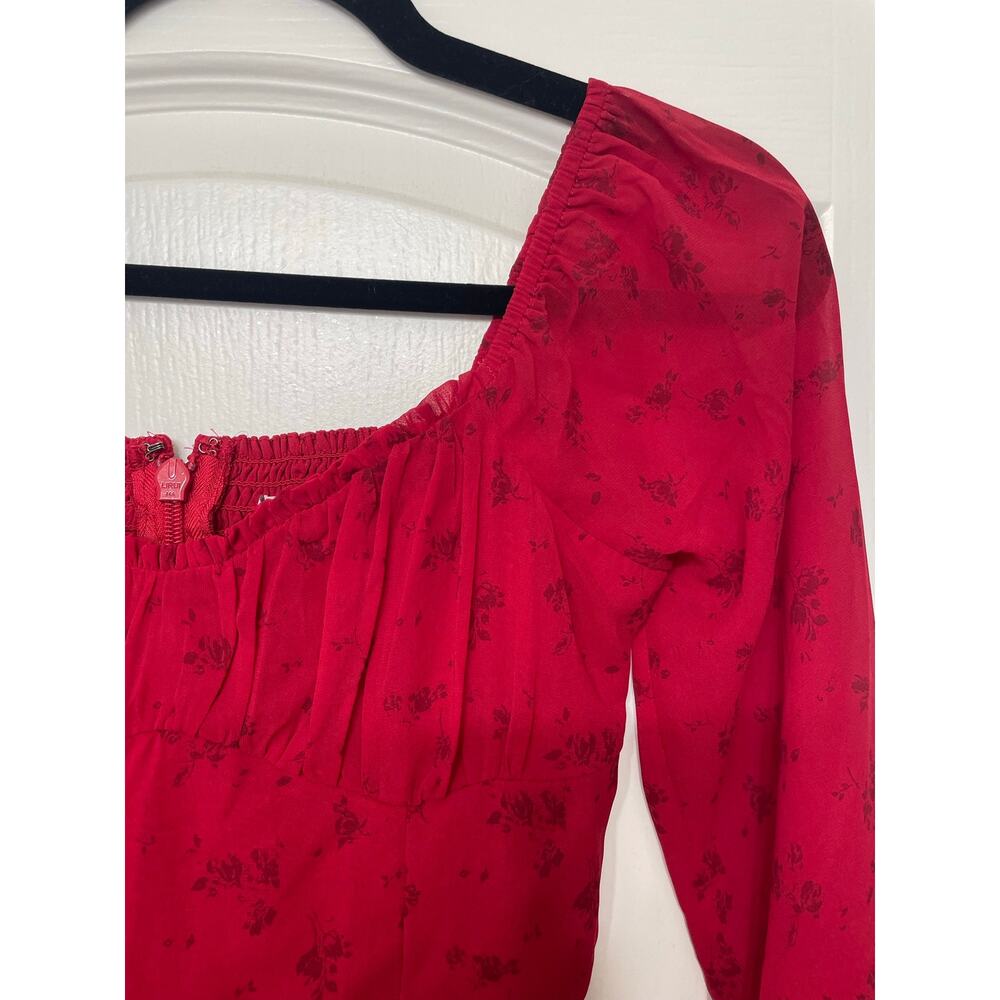 Hollister Red Flocked Chiffon Ruched Sweetheart Mini Dress - XS - Picture 5 of 5